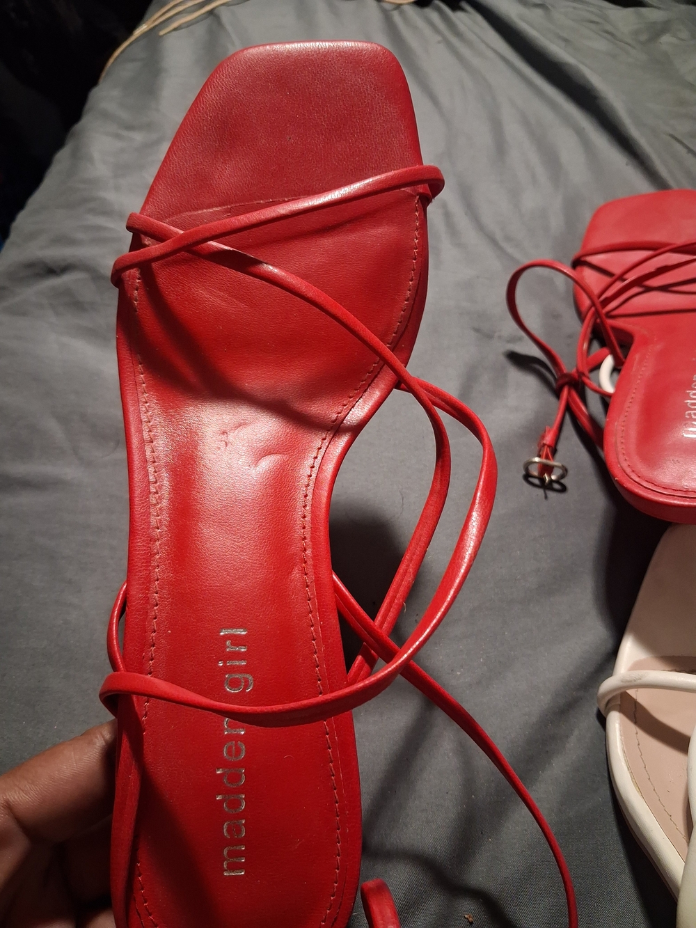 Madden Girl Red Strappy Square-Toe Sandal And Fashion Nova White Size 10